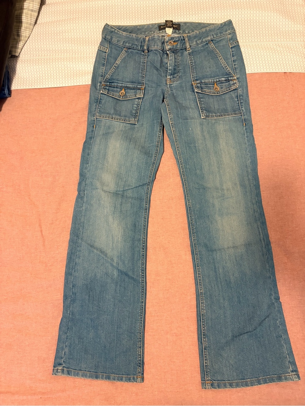 Women’s Light Blue Denim Flared Cargo Jeans